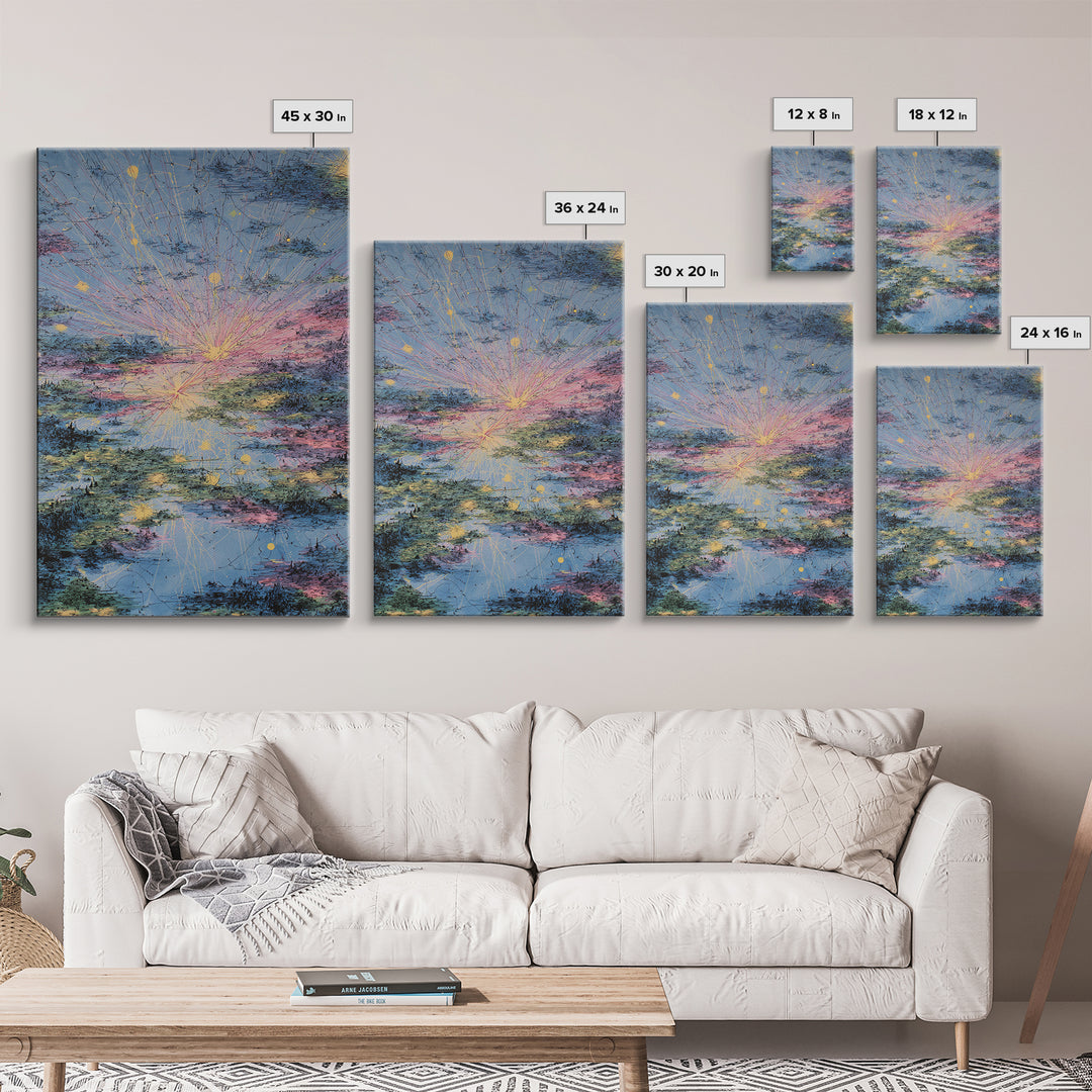 Pastel Sunrise Reflections Over Water Canvas Print, Abstract Wall Art, Dreamy Wall Art, Modern Blue Pink Home Decor Gift