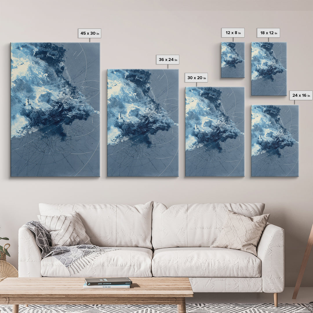 Blue Storm Abstract Energy Canvas Print, Modern Wall Decor, Large Abstract Wall Art, Contemporary Office Decor Gift For Home