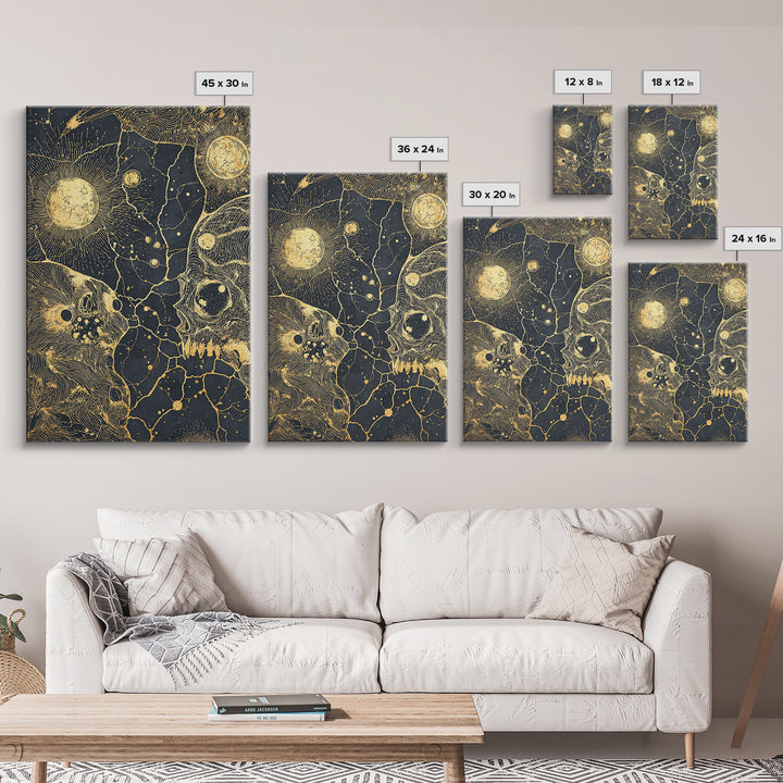 Gold Celestial Animal Constellation Wall Art, Black And Gold Canvas Print, Mystical Cosmic Decor For Living Room And Office