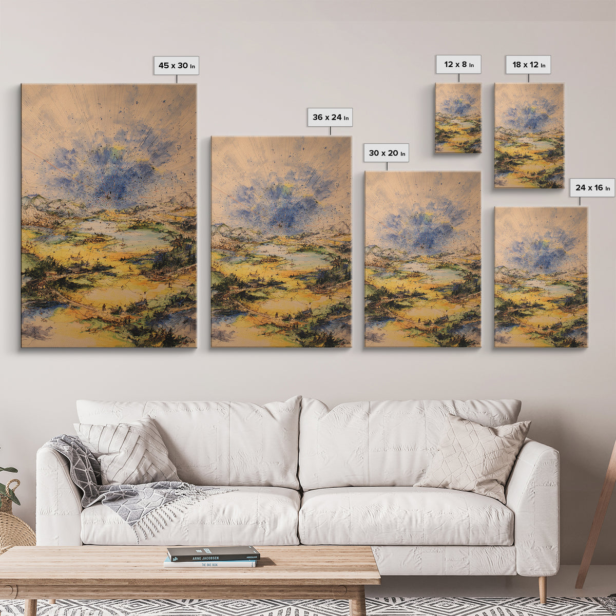 Golden Valley Storm Burst Canvas Print, Abstract Landscape Wall Art, Earth Tone Modern Home Decor For Living Room And Office Gift