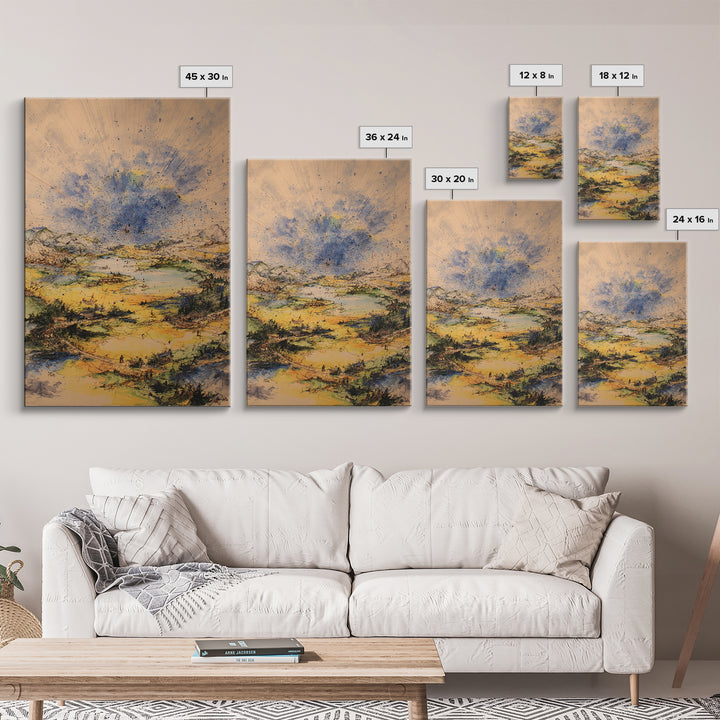 Golden Valley Storm Burst Canvas Print, Abstract Landscape Wall Art, Earth Tone Modern Home Decor For Living Room And Office Gift