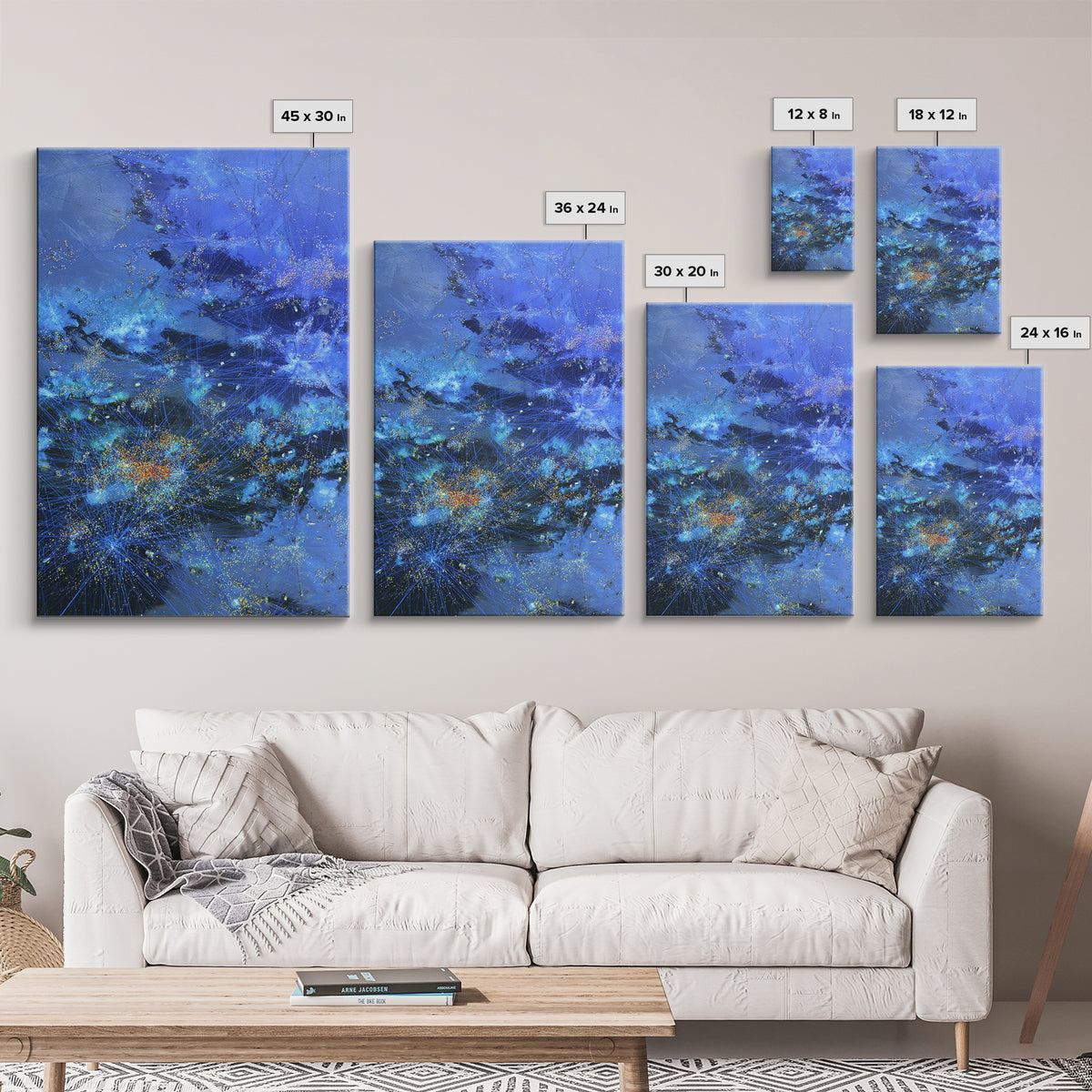 Blue Abstract City Lights Network Canvas Print, Digital Wall Art, Modern Starry Statement Decor For Office And Home Gift