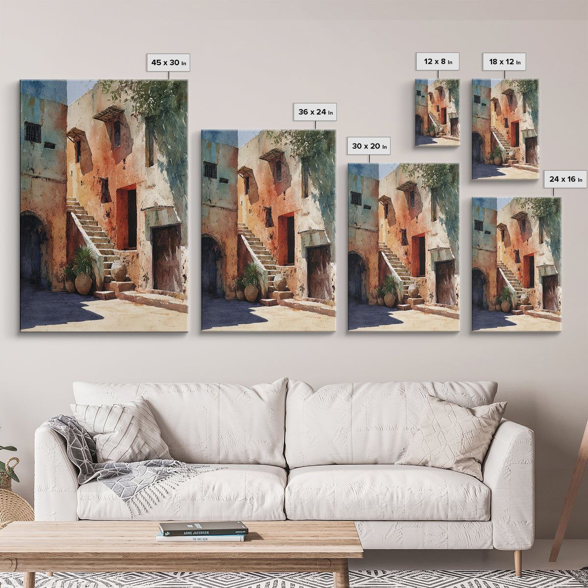 Sunlit Adobe African Alley Canvas Print, Terracotta Art Print, Rustic Decor, Cultural Wall Decor, Africa Painting, Unique Gift