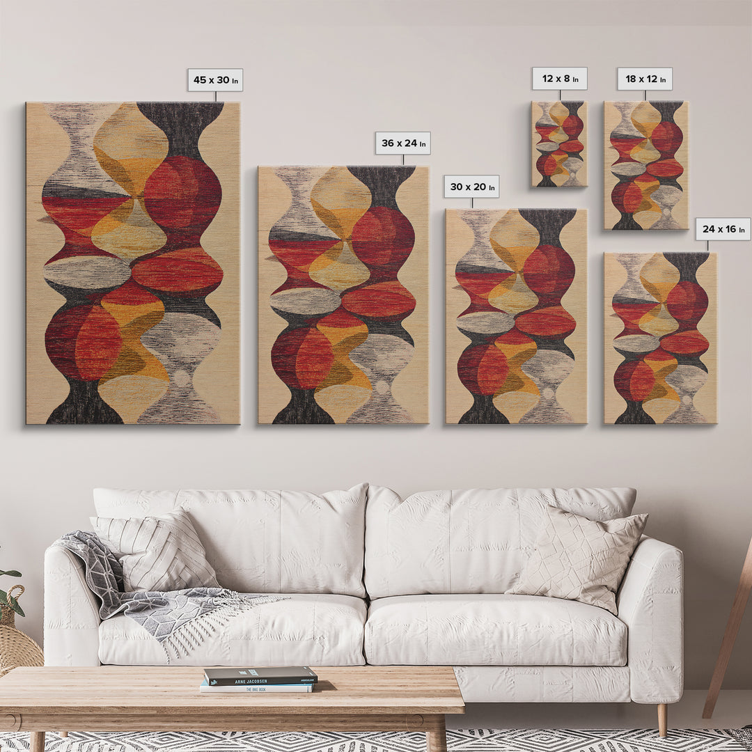 Earth Tone Abstract Textile Framed Canvas Print, African Fabric Inspired Geometric Wall Decor, Boho Minimalist Home Art Gift