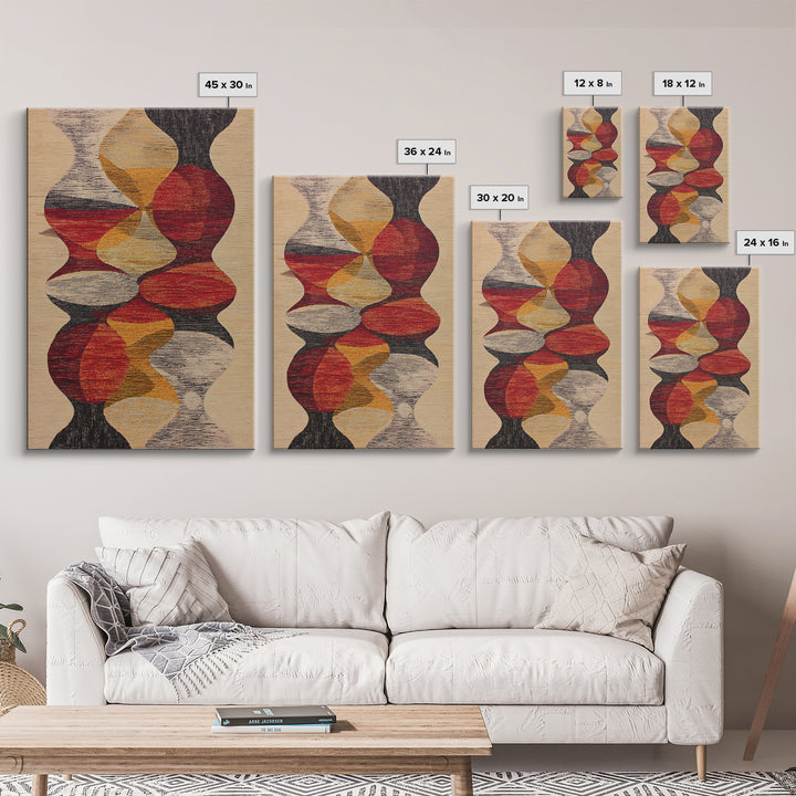 Earth Tone Abstract Textile Framed Canvas Print, African Fabric Inspired Geometric Wall Decor, Boho Minimalist Home Art Gift