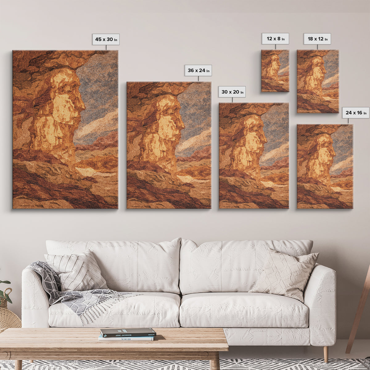 Ancient Sphinx Desert Profile Framed Canvas Print, African Egyptian Art, Terracotta Landscape Decor, Mystical Wall Art Gift
