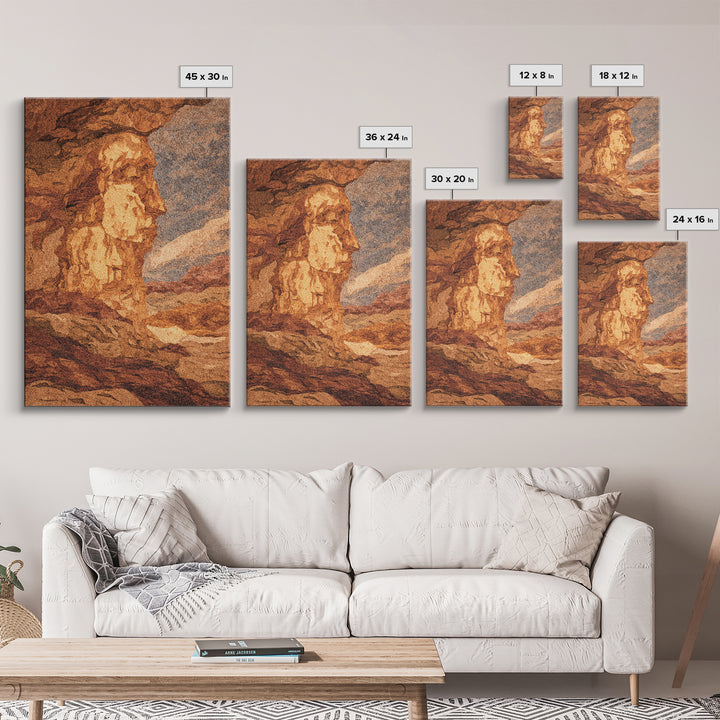 Ancient Sphinx Desert Profile Framed Canvas Print, African Egyptian Art, Terracotta Landscape Decor, Mystical Wall Art Gift
