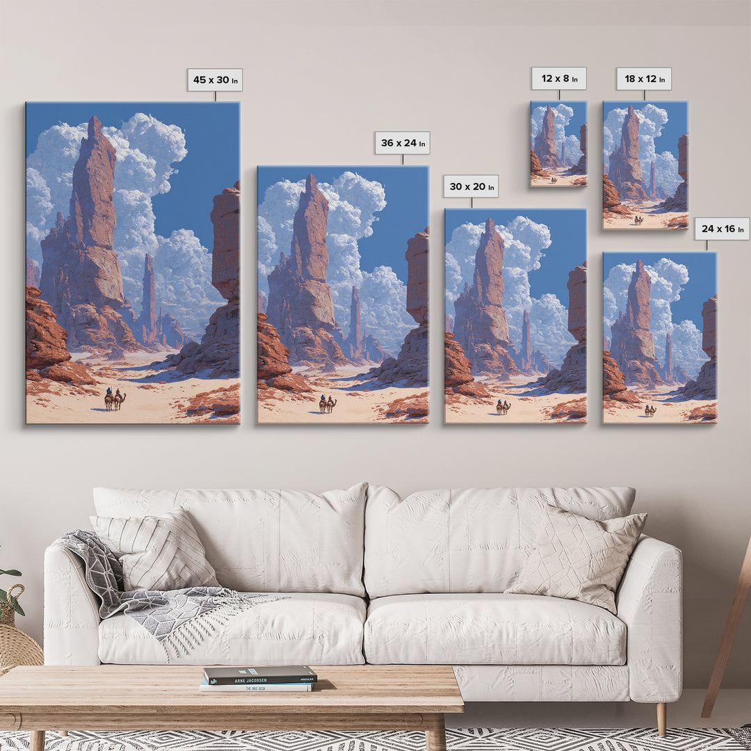 Red Desert Rock Spires With Tiny Riders Wall Art, African Landscape, Safari Art, Large Wall Art, Nature Scene Art, Office Decor