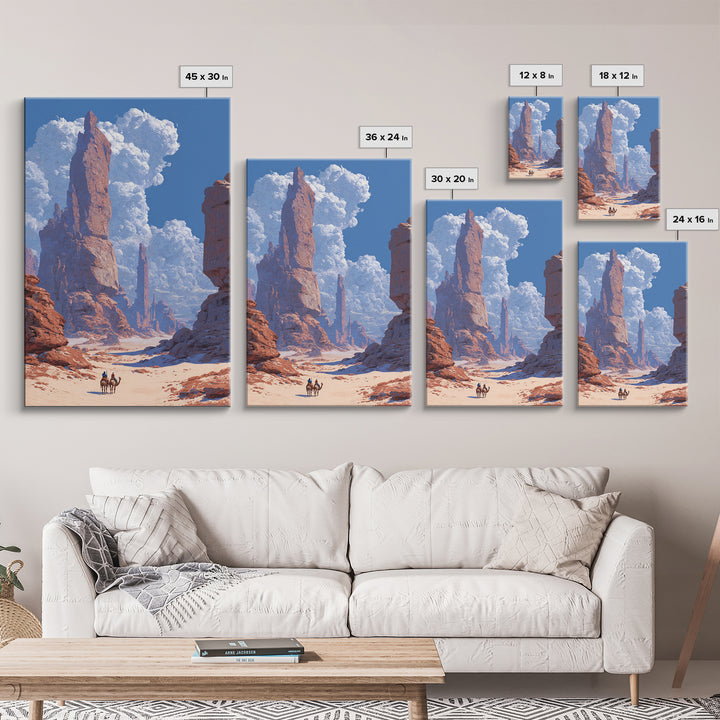 Red Desert Rock Spires With Tiny Riders Wall Art, African Landscape, Safari Art, Large Wall Art, Nature Scene Art, Office Decor
