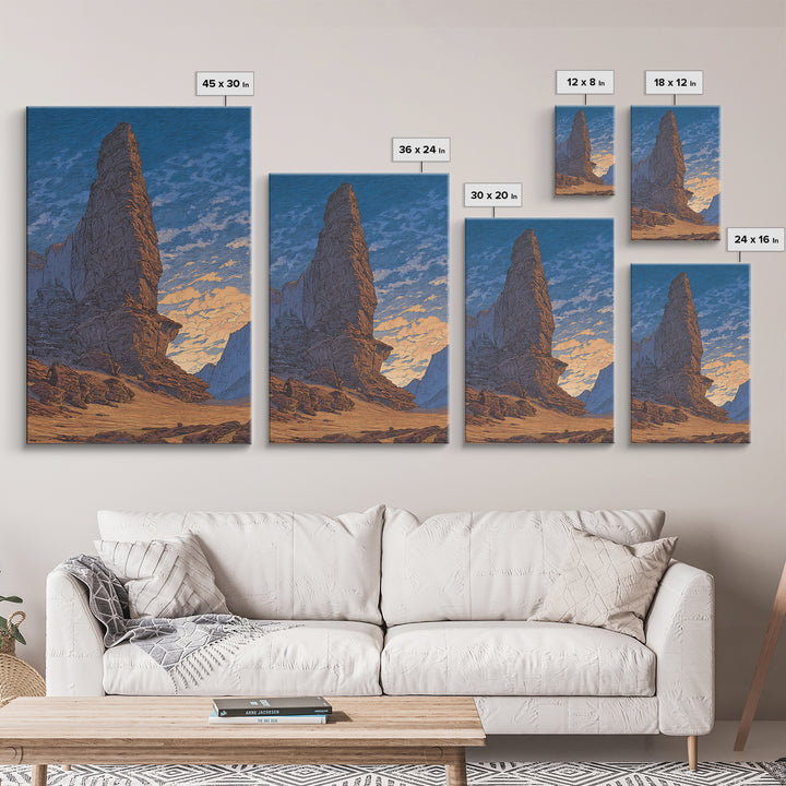 Towering Desert Monolith Under Blue Sky Wall Art, African Landscape, Modern Wall Art, Large Wall Art, Earth Tone Wall Art