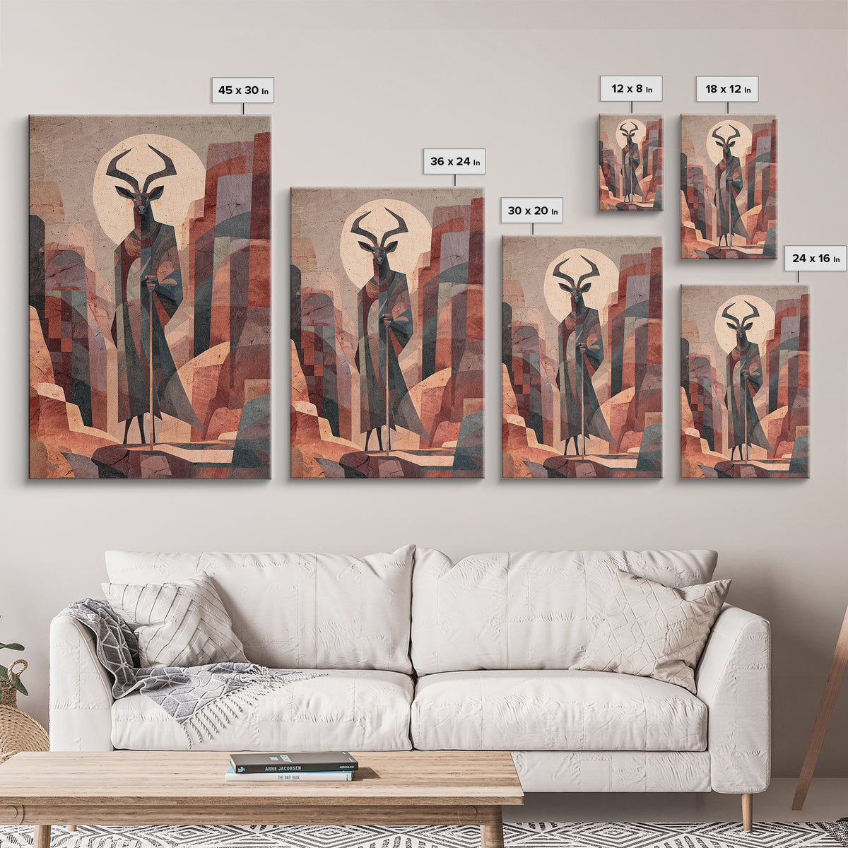 Antelope Mask Spirit In Abstract Cityscape Canvas Print, African Mask Art, Abstract African Art, Afrocentric Wall Art, Bold Decor