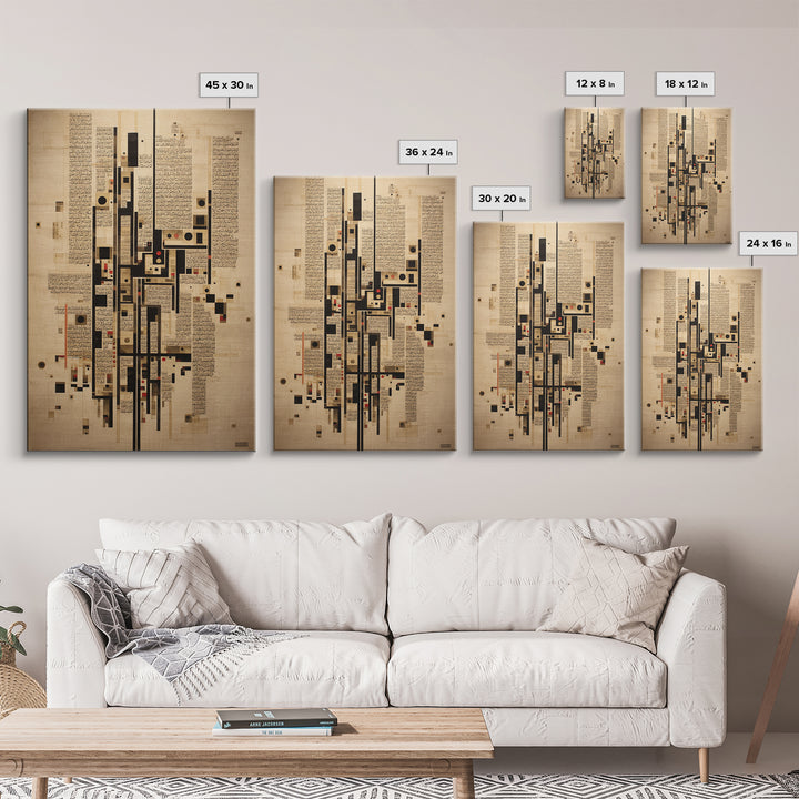 Arabic Calligraphy Geometry Framed Canvas Print, Modern African Abstract Art, Beige Black Wall Decor, Islamic Inspired Artwork
