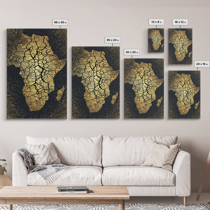 Cracked Gold Africa Silhouette Wall Art, Black Tree Root Canvas Print, African Landscape Decor, Motherland Artwork Gift Idea