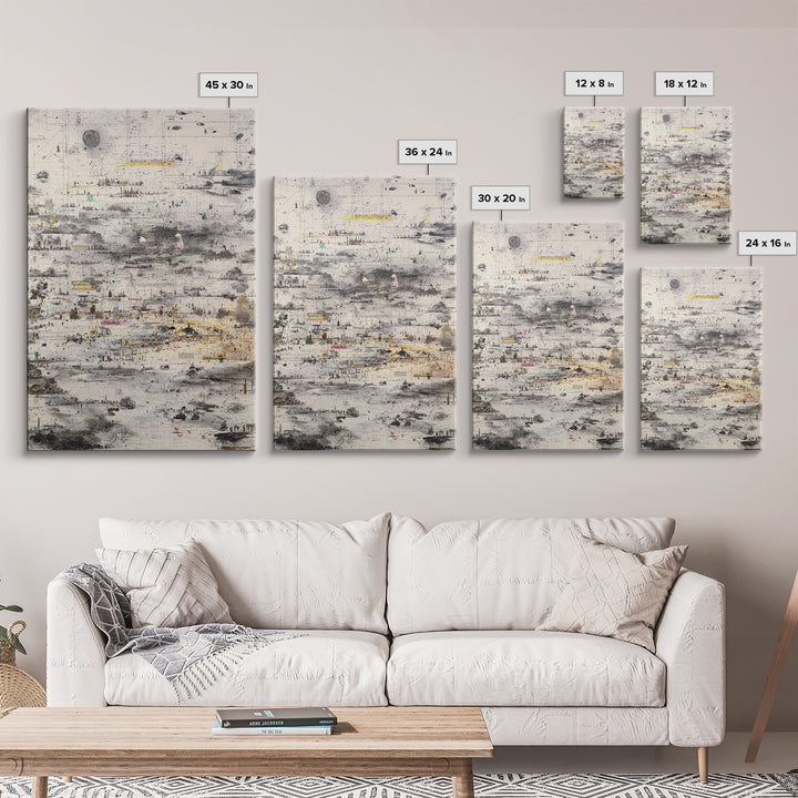 Abstract Monochrome City Grid With Tiny Figures Wall Art, Modern African Inspired Urban Map, Neutral Gallery Home Decor Print