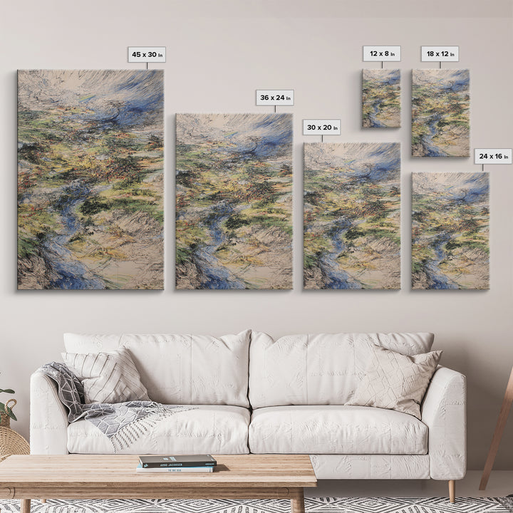 Sweeping River Valley And Mountain Village Wall Art, African Landscape Canvas Print, Textured Nature Scene For Living Room