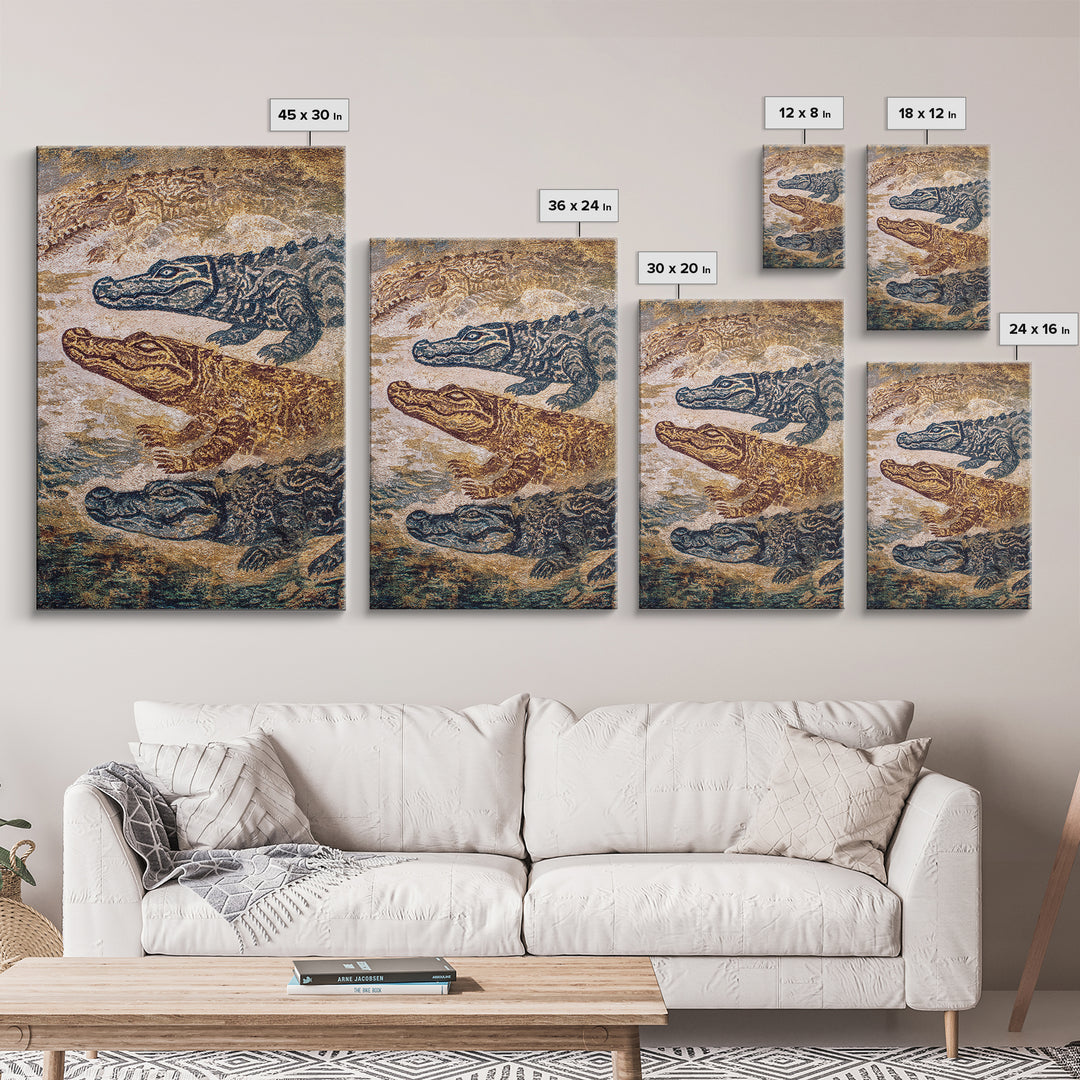 Swimming Crocodiles In Earth Tone Water Wall Art, African Safari Art Print, Reptile Wildlife Decor, Rustic Home Decor Gift