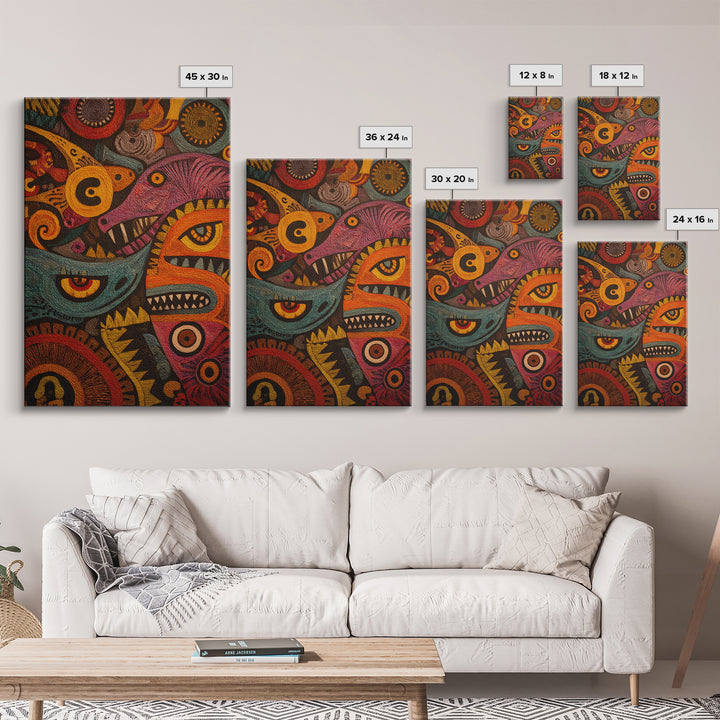 Colorful Tribal Spirit Mask Canvas Print, African Abstract Art, Bold Ethnic Wall Decor, Modern Afrocentric Statement Gift
