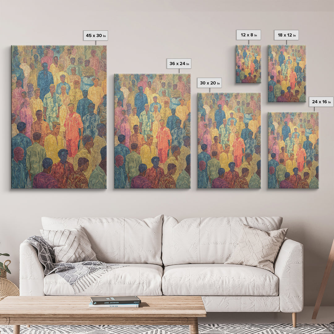 Pastel African Crowd Portrait Wall Art, Cultural Art Print, Black People Decor, Modern Diaspora Canvas For Office And Home