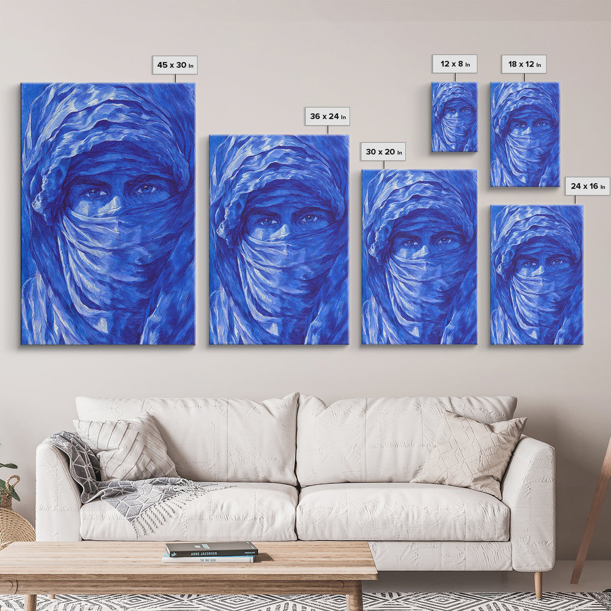 Blue Veiled Woman Portrait Canvas Print, African Woman Art, Sahara Travel Wall Decor, Elegant Cultural Home Decor Gift For Her