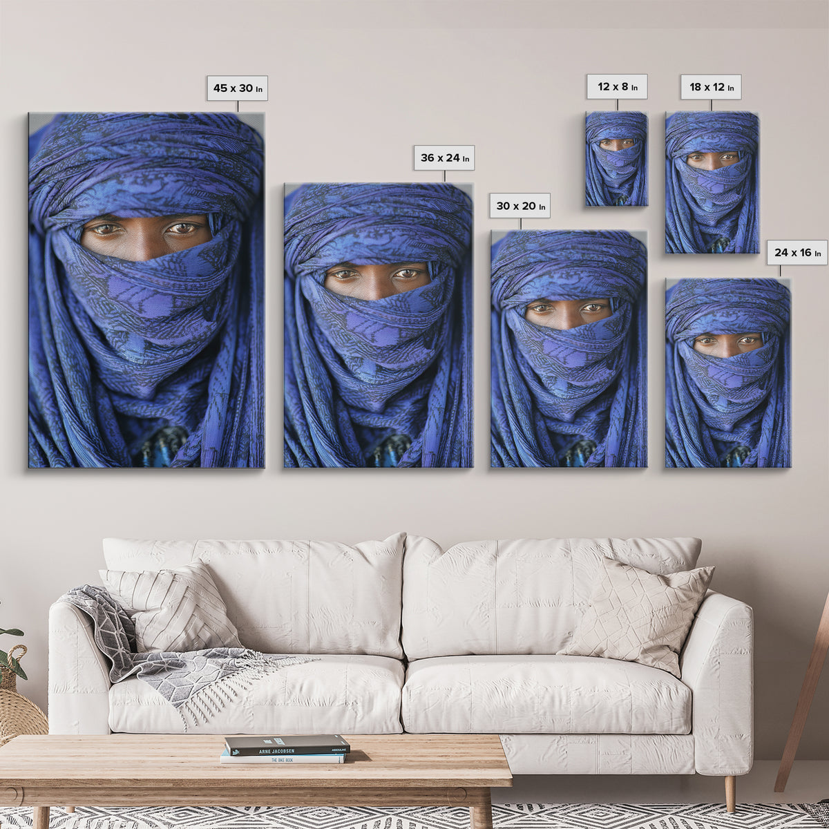 Indigo Tuareg Veiled Eyes Portrait Wall Art, African Wall Art, Blue Desert Nomad Decor, Afrocentric Canvas Print Gift For Home