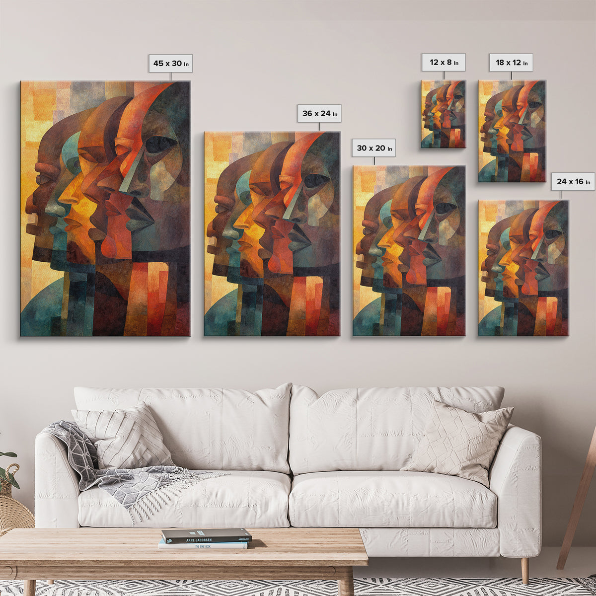 Cubist African Profiles Wall Art, Abstract African Art, Geometric Portrait, Modern Afrocentric Canvas Print Living Room Decor