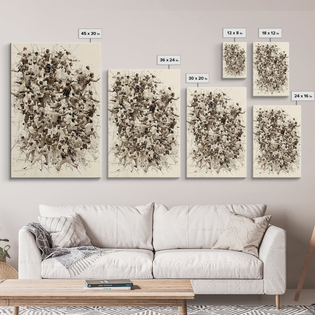 Sepia Community Crowd Collage Framed Canvas Print, African American Art, Black Culture Wall Decor, Contemporary Office Art