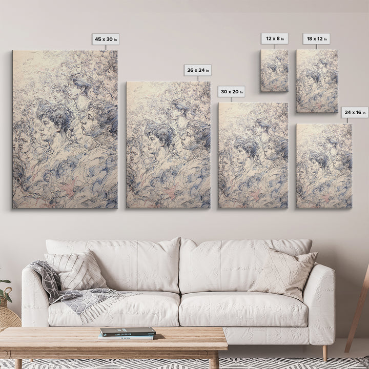 Blue Ink Crowd Portraits Wall Art, Expressive African American Sketch, Black People Decor, Gallery Style Office Art Print
