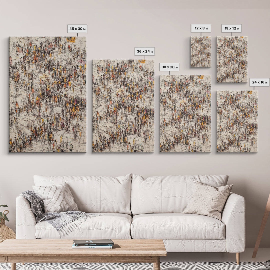 Busy Urban Crowd Abstract Canvas Print, Orange And Black City People Scene, Contemporary Wall Decor, Modern Office Art Gift