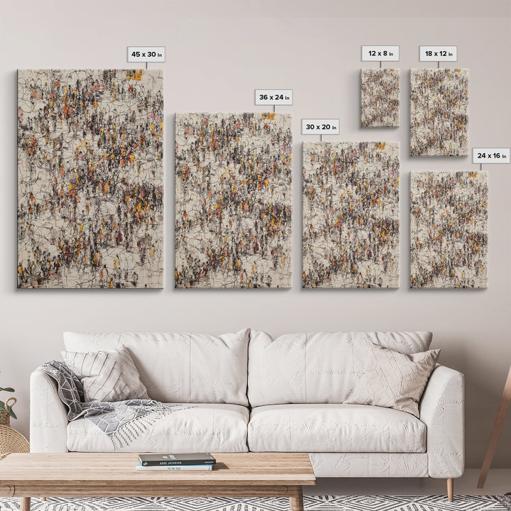 Busy Urban Crowd Abstract Canvas Print, Orange And Black City People Scene, Contemporary Wall Decor, Modern Office Art Gift