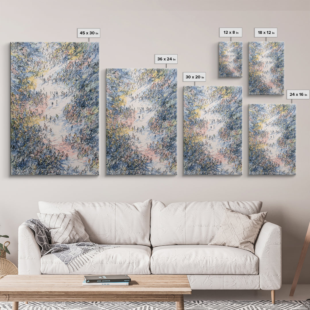 Pastel Valley Gathering Canvas Print, Dreamy Nature Scene With Tiny Figures, African Inspired Wall Decor, Unique Home Art