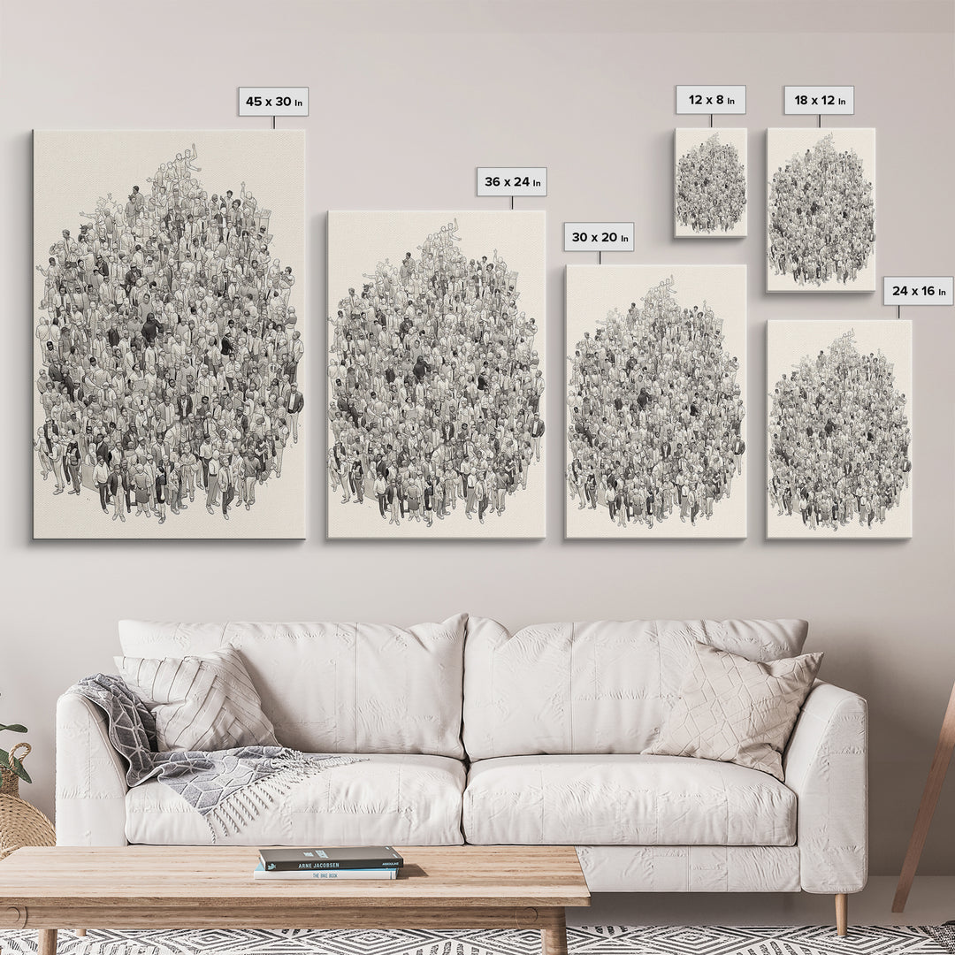 Large Community Crowd Drawing Wall Art, African American People Portrait, Minimalist Line Art Print, Cultural Home Decor