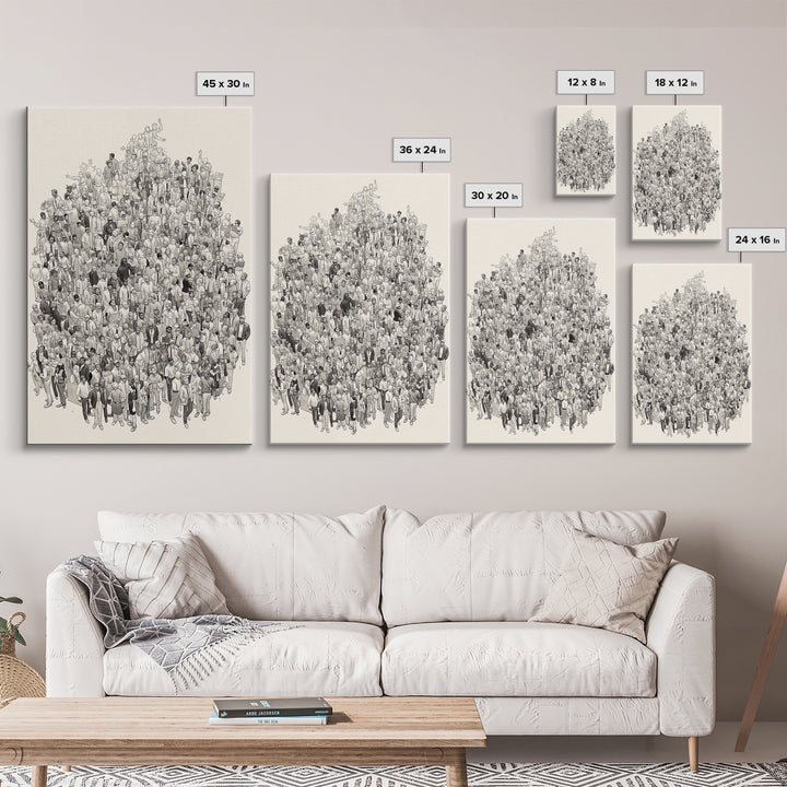 Large Community Crowd Drawing Wall Art, African American People Portrait, Minimalist Line Art Print, Cultural Home Decor