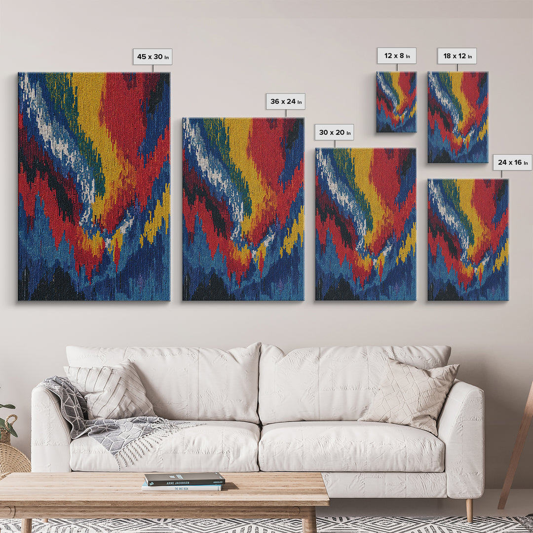 Bold Abstract Flame Feather Wall Art, Colorful African Inspired Canvas Print, Textile Art, Vibrant Modern Home Decor Gift
