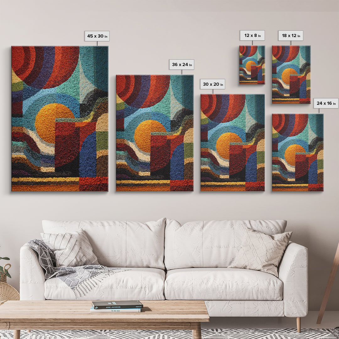 Colorful Textured Geometric Abstract Circles Wall Art, African Inspired Modern Canvas Decor, Bold Boho Living Room Art Print