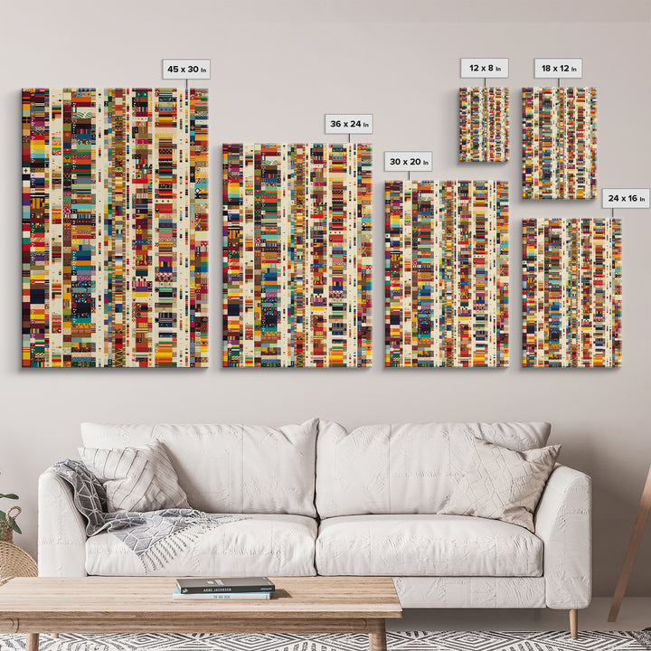 Pan African Textile Mosaic Strips Wall Art, Colorful African Fabric Patterns Canvas Print, Cultural Boho Home Decor Gift