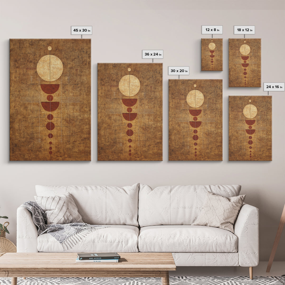Earthy Geometric Circles Abstract Wall Art, Terracotta African Inspired Canvas Print, Mid Century Modern Home Decor For Living Room