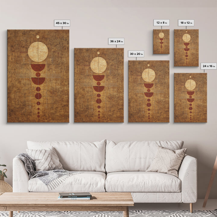 Earthy Geometric Circles Abstract Wall Art, Terracotta African Inspired Canvas Print, Mid Century Modern Home Decor For Living Room
