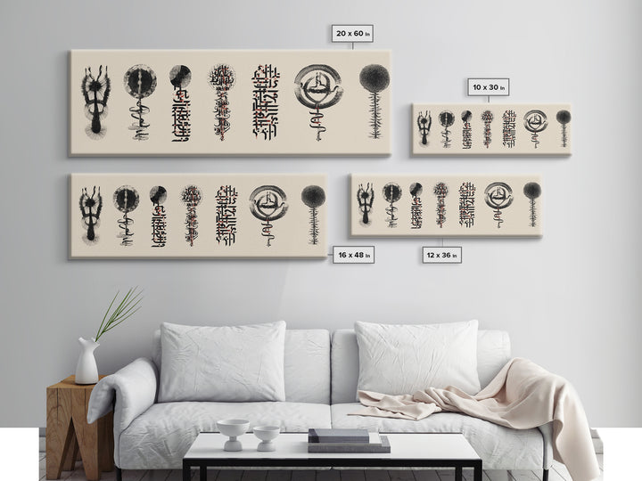 Ancient African Symbol Study Wall Art, Black Ink Tribal Mask Motifs, Minimalist Cultural Poster For Office And Home Decor