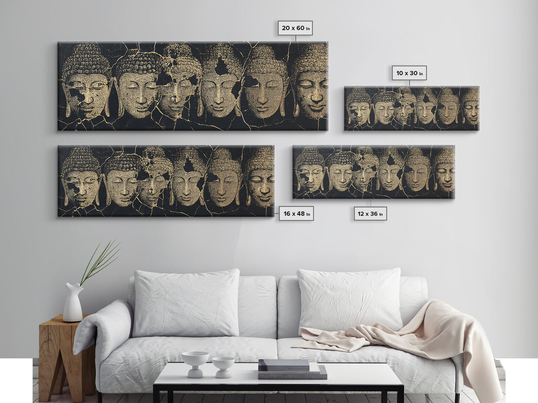 Serene Gold African Mask Wall Art, Tribal Face Portraits, Black Gold Canvas Print, Cultural Home Decor, Elegant Black Art