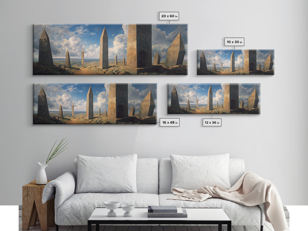 Ancient Desert Obelisks Wall Art, African Egyptian Art, Monument Landscape Canvas Print, Earth Tone Living Room Decor Gift