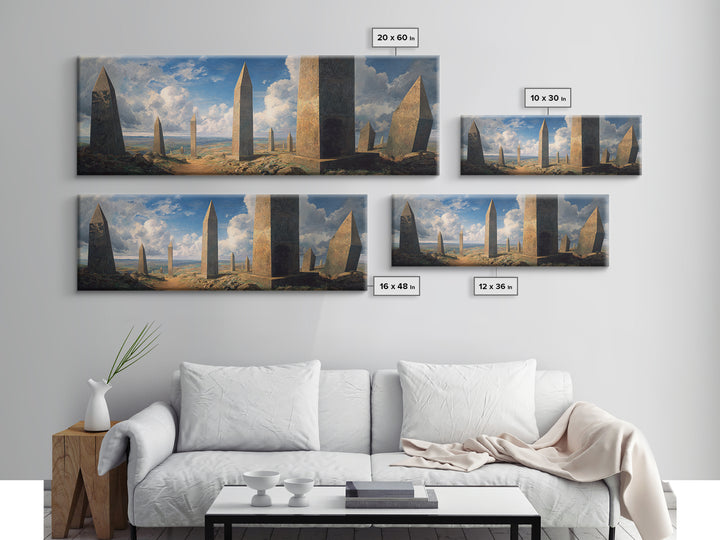 Ancient Desert Obelisks Wall Art, African Egyptian Art, Monument Landscape Canvas Print, Earth Tone Living Room Decor Gift