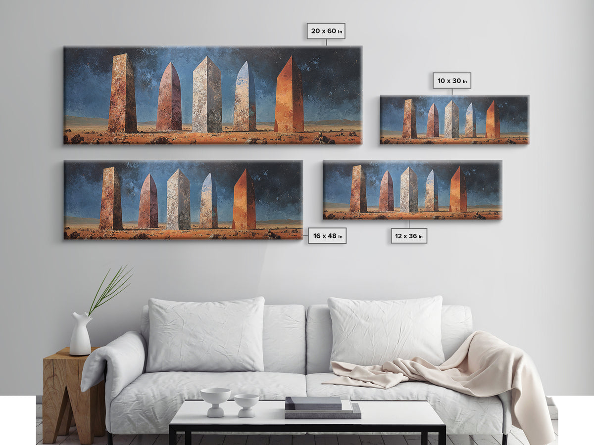 Rustic Desert Monoliths Wall Art, African Egyptian Art, Earth Tone Obelisk Canvas Print, Modern Living Room Southwestern Decor