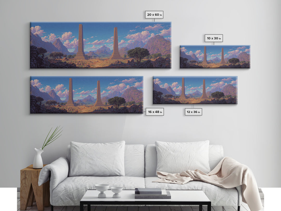 Twin Obelisks In Mountain Valley Framed Canvas Print, African Landscape, Africa Art Print, Statement Wall Art, Home Decor Gift