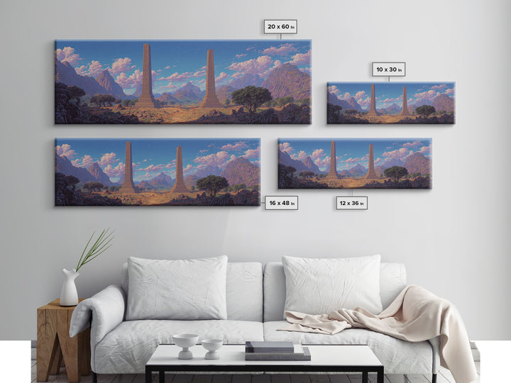 Twin Obelisks In Mountain Valley Framed Canvas Print, African Landscape, Africa Art Print, Statement Wall Art, Home Decor Gift
