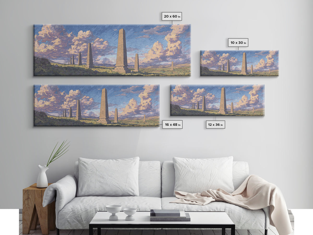 Stone Obelisk Field With Pastel Clouds Wall Art, African Art Print, Ancient African Art, Large Wall Art, Elegant Home Decor