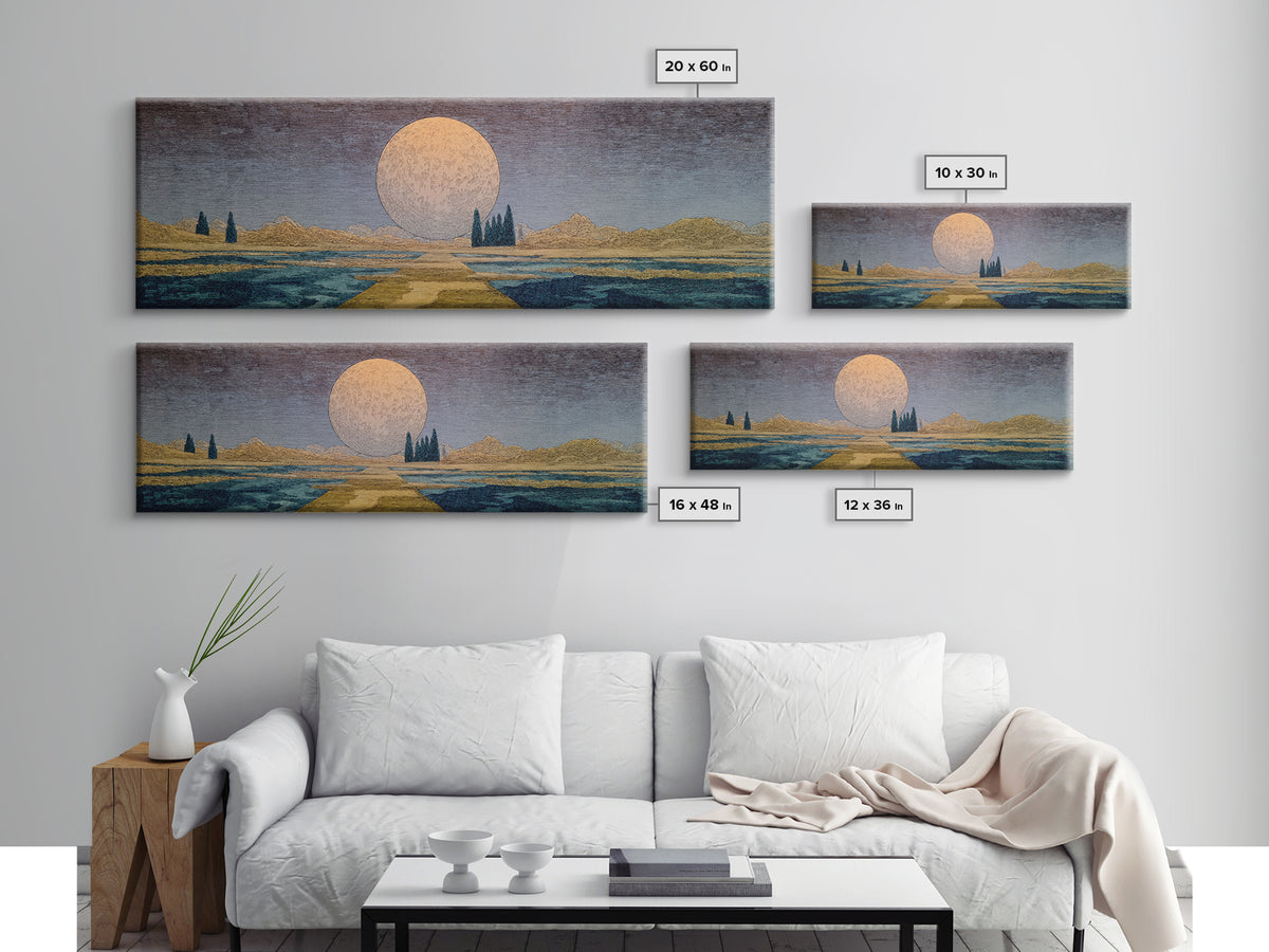 Surreal Moonrise Over Water Path Wall Art, African Landscape, Dreamy Wall Art, Minimalist Decor, Modern Canvas Art, Gift For Her