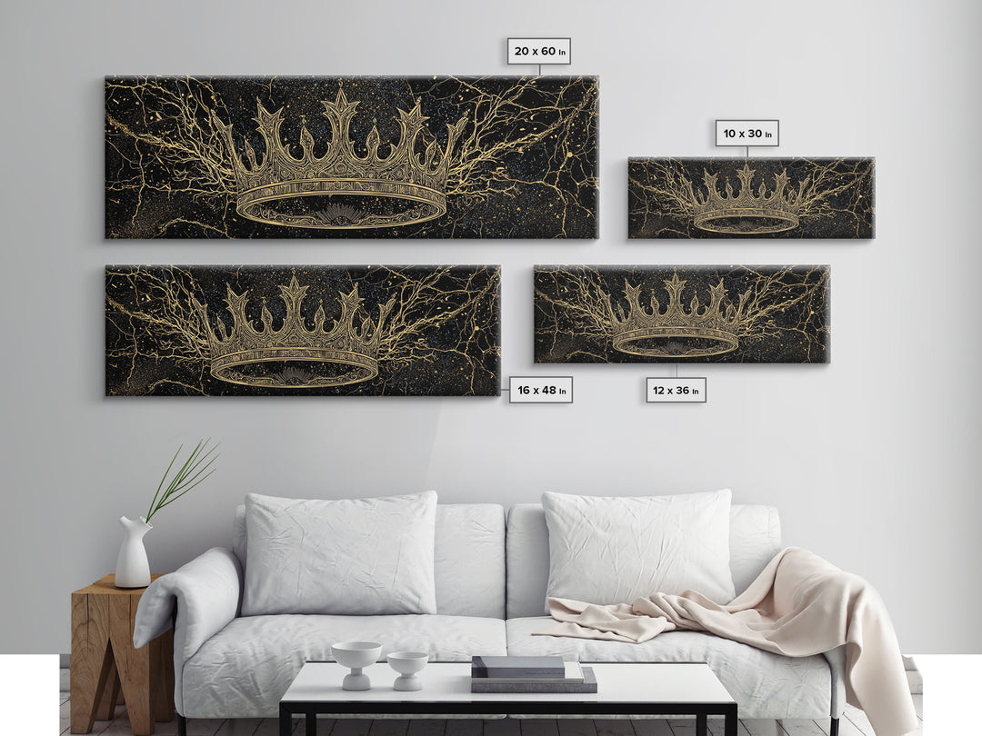 Golden Crown On Black Cosmic Branches Wall Art, Black And Gold Art, African Queen, Luxury Art, Statement Wall Decor Gift