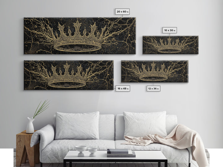 Golden Crown On Black Cosmic Branches Wall Art, Black And Gold Art, African Queen, Luxury Art, Statement Wall Decor Gift