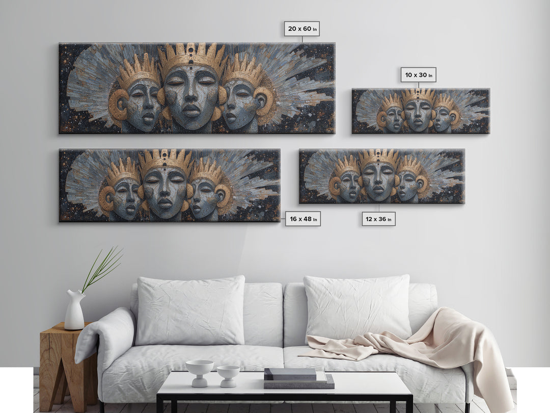 Regal Three African Goddess Faces Framed Canvas Print, African Women Art, Black Goddess Art, Gold Jewelry Canvas, Wall Decor