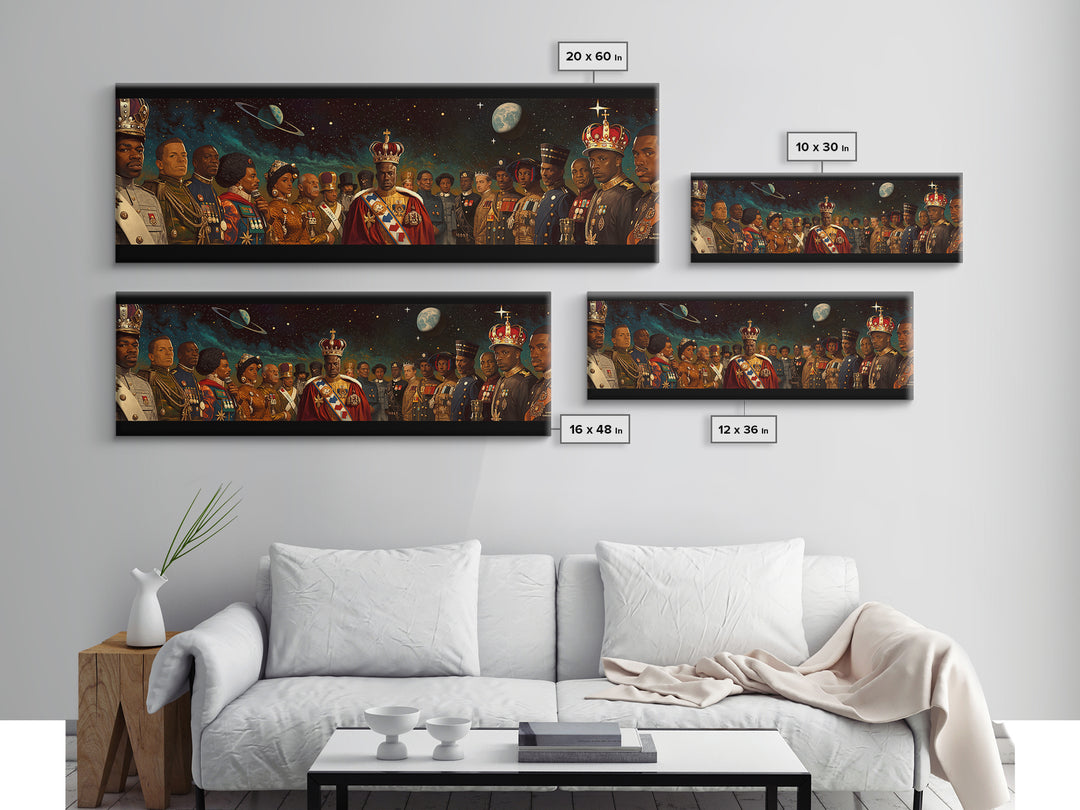 Cosmic African Royal Court Canvas Print, Kings Generals And Crowns, Black Culture Wall Decor, Afrocentric Portrait Art Gift